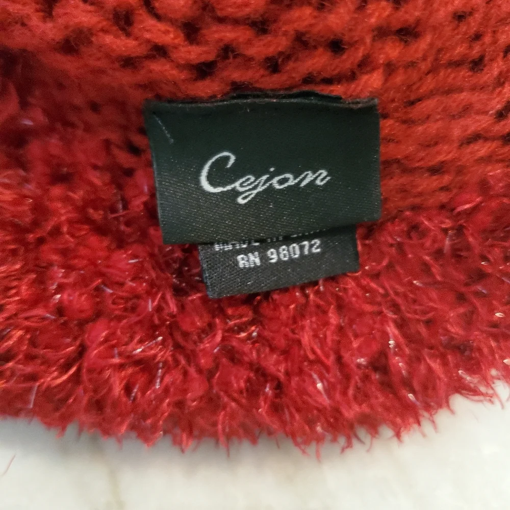 VINTAGE CEJON DARK RED BOUCLE METALLIC SPARKLE BUCKET HAT WOMEN OS COZY FESTIVE